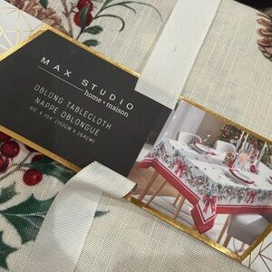 Max Studio Cream Tablecloth with Red & Green Holiday Border